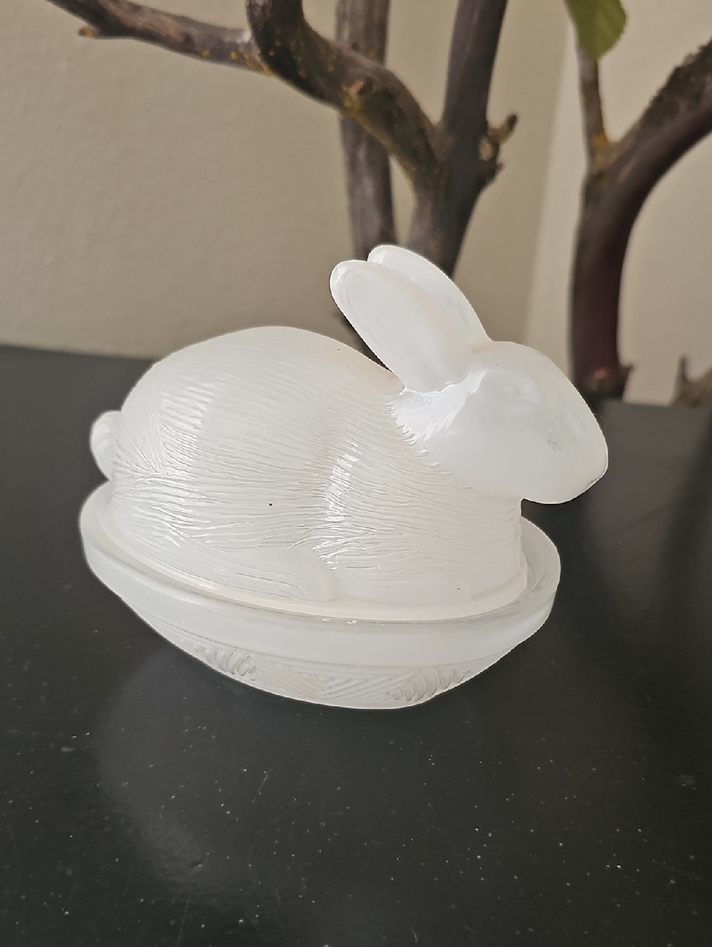 White Bunny In A Basket Trinket Box